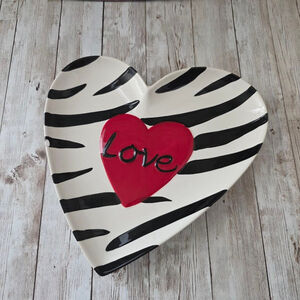Serveware Heart Plate Zebra Print Red Love